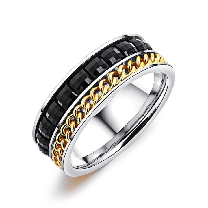 Nhẫn nam đá đen xích vàng titan không đen tt 1296