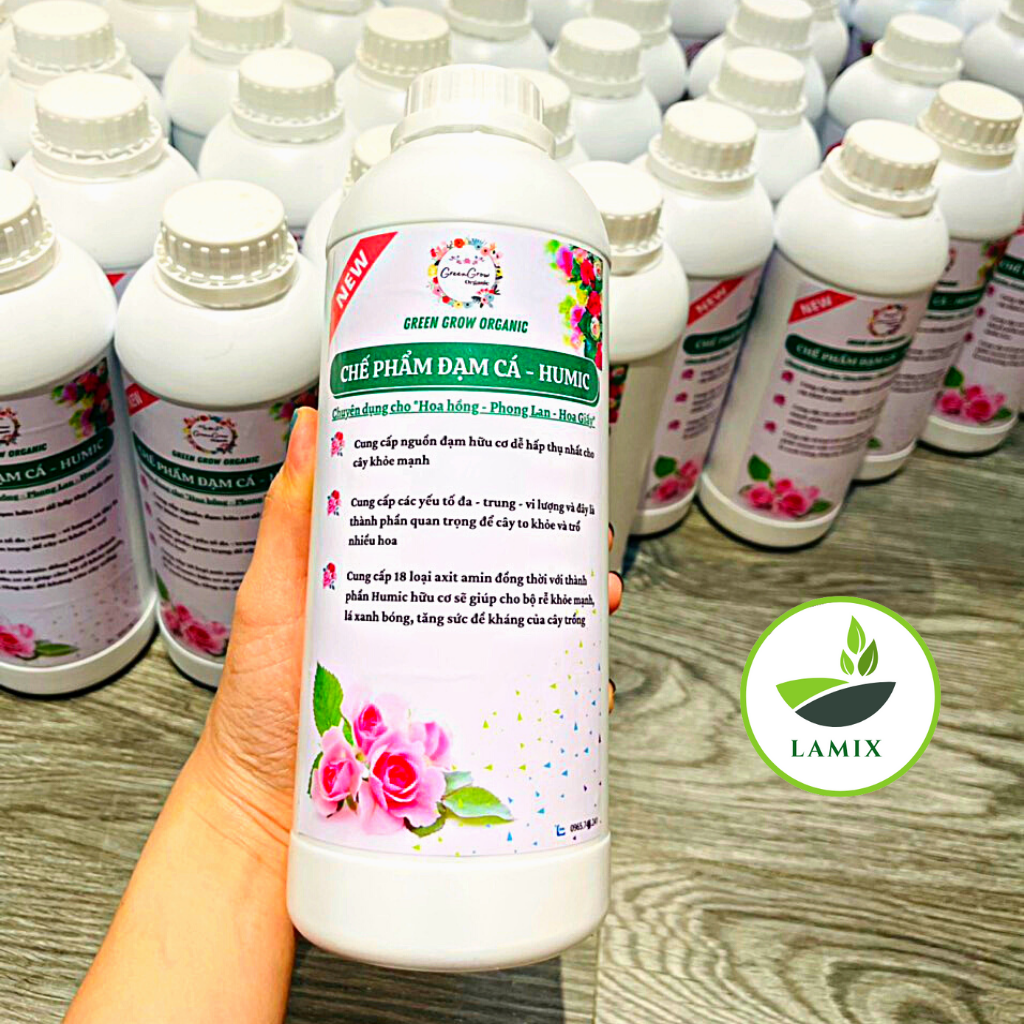 Phân đạm cá LaMix, phân cá Fish Emulsion (1 lít) hữu cơ cho hoa hồng, rau sạch, hoa, cây cảnh trong nhà ngoài trời, cung cấp 18 Axit Amin cùng phân bón Humic cho cây siêu vọt đọt mạnh mẽ, trồng rau sạch lá xanh hạt giống nhanh nảy mầm