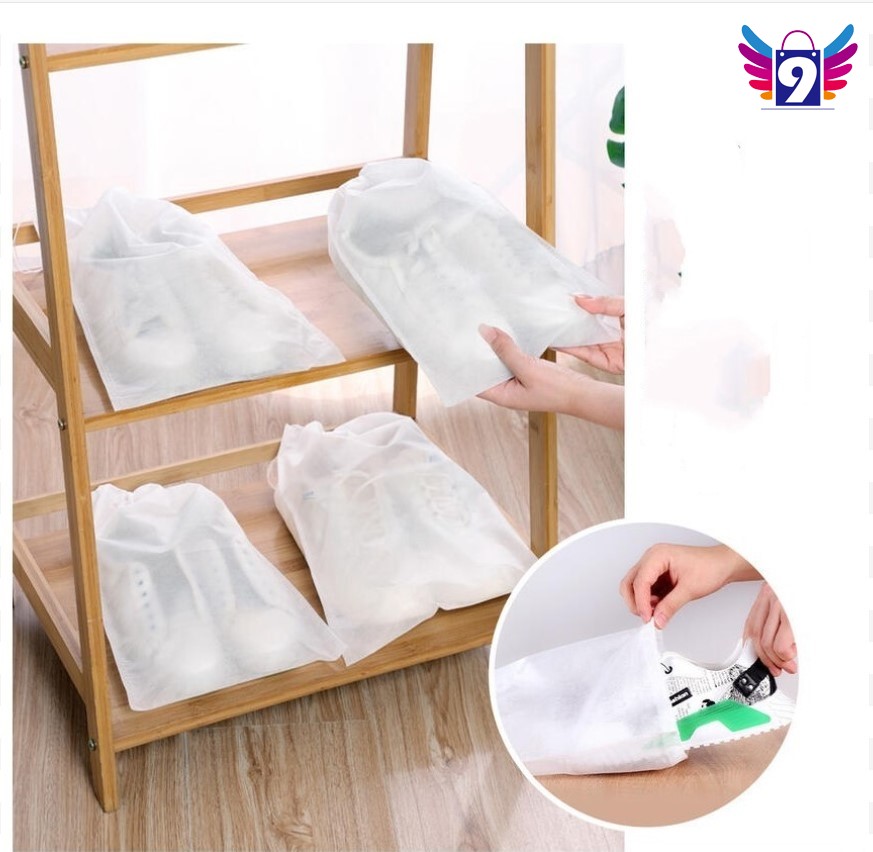 [3-5/8 Hoàn Tiền 25%] - Sét 50 túi đựng Giày Đa Năng KHÔNG DỆT (Màu trắng) 9 STORE túi bảo quản giày miệng dây rút