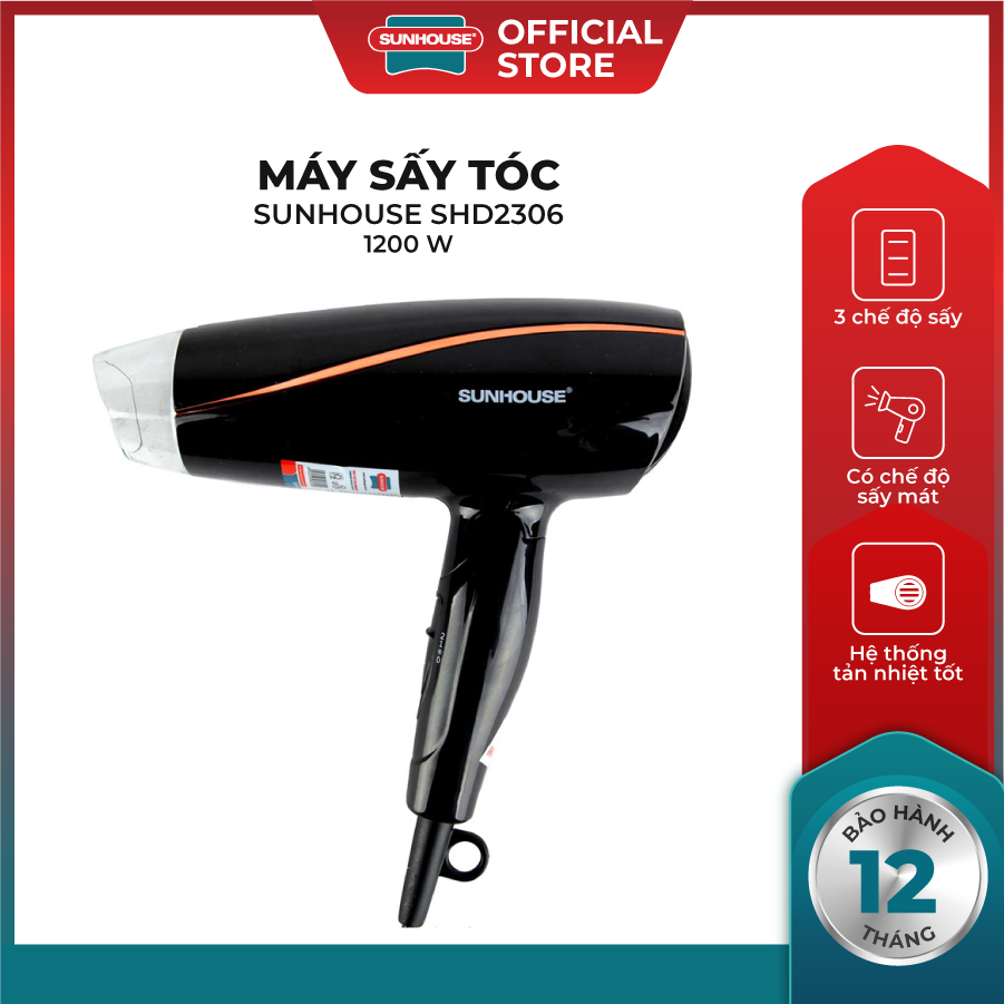  Máy sấy tóc SUNHOUSE SHD2306 - Có thể gấp gọn du lịch - Công suất lớn 1200W - Tự động ngắt khi quá tải - Hàng chính hãng 