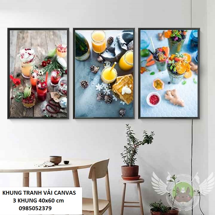 Bộ 3 Khung Tranh Treo Tường Nghệ Thuật In Canvas - Trà Sữa - Kèm khung