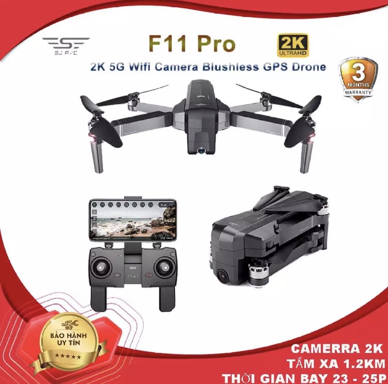 Flycam SJRC F11 PRO bản nâng cấp của SJRC F11 - Camera 2K - Bay 25 Phút - 2 GPS - Khoảng cách điều khiển 1.2KM - Động cơ không chổi than-Bảo hành 3 tháng