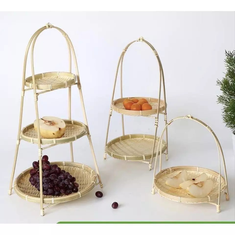Mẹt tre tầng đựng đồ ăn GreenHome - Mẹt kệ tre nhiều tầng trang trí chụp hình - Mẹt đựng hạt khô, bánh kẹo - Bamboo trays