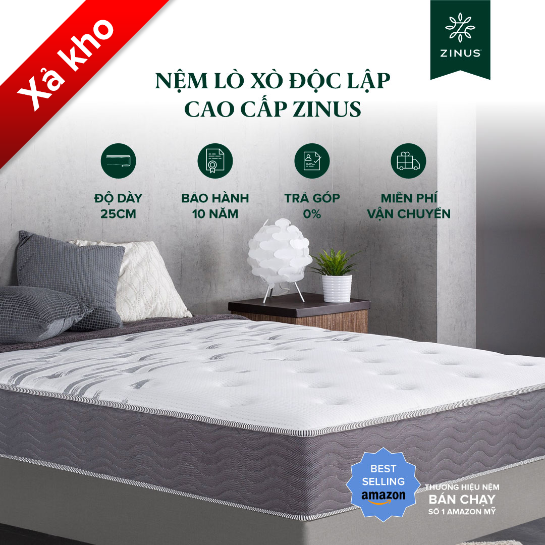 Nệm Cao Su Non Lò Xo Độc Lập Dày 25cm Zinus 10in Extra Firm Spring Mattress