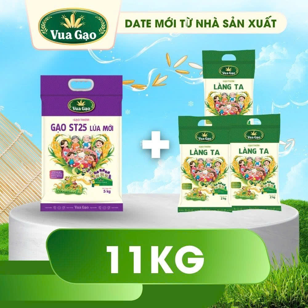 (Combo 11kg) Gạo Thơm ST25 Lúa Mới 5kg Và 3 Túi Gạo Làng Ta 2kg