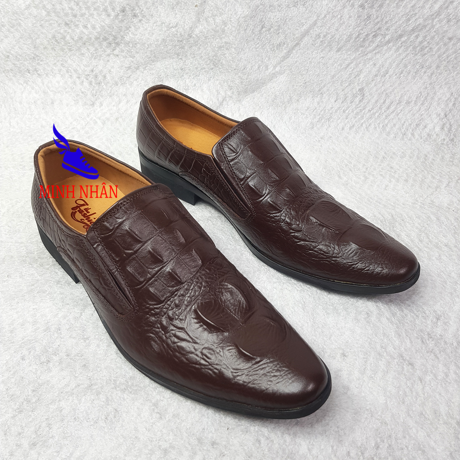 Giày lười nam da bò vân cá sấu Giày Công Sở nam Giày tây nam da bò Đẹp Thời trang Cao cấp thương hiệu Giá rẻ Da Bò Dập vân cá Sấu độc đáo L-32 màu NÂU
