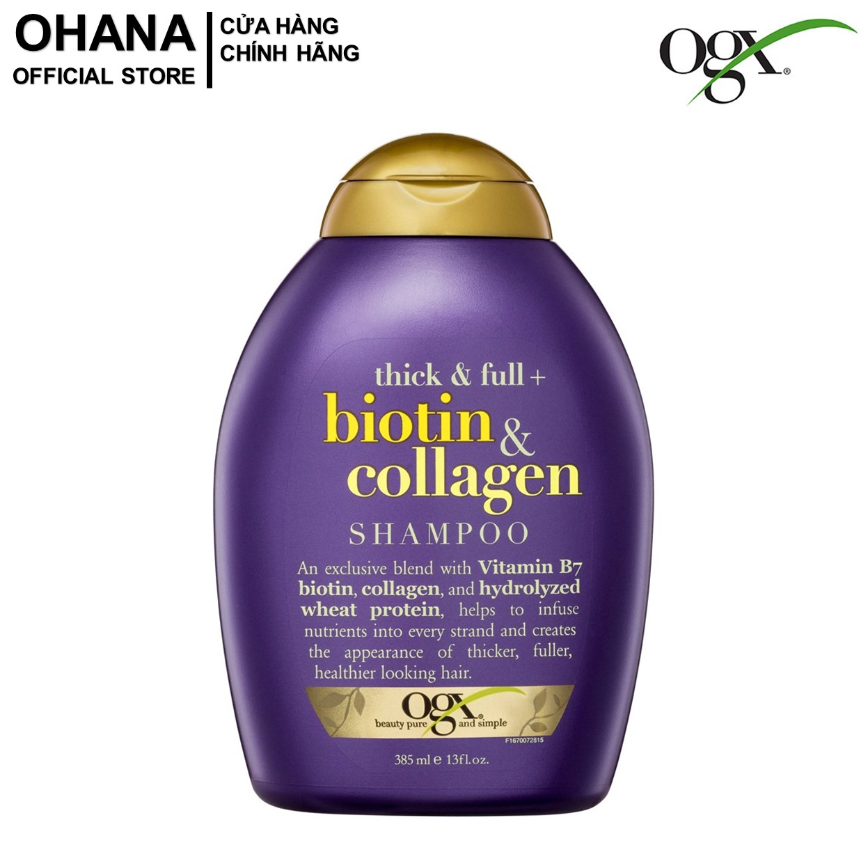 Dầu gội dưỡng dày tóc ogx thick & full + biotin & collagen shampoo 385ml