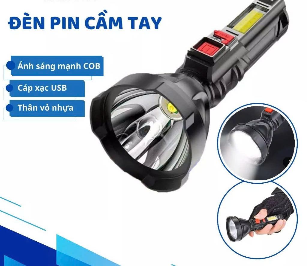 Đèn pin siêu sáng S9 LED USB có thể sạc lại Đèn pin chống nước thích hợp để đi xe đạp, cắm trại, đi bộ đường dài và ngoài trời