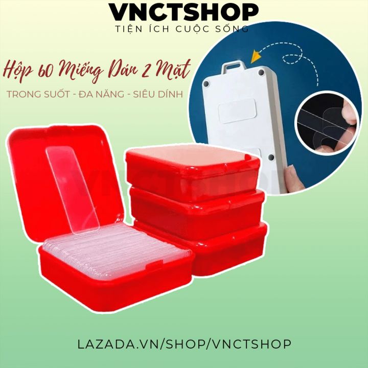 Hộp 60 miếng dán 2 mặt trong suốt, băng keo hai mặt siêu dính treo đồ cố định khung tranh trang trí