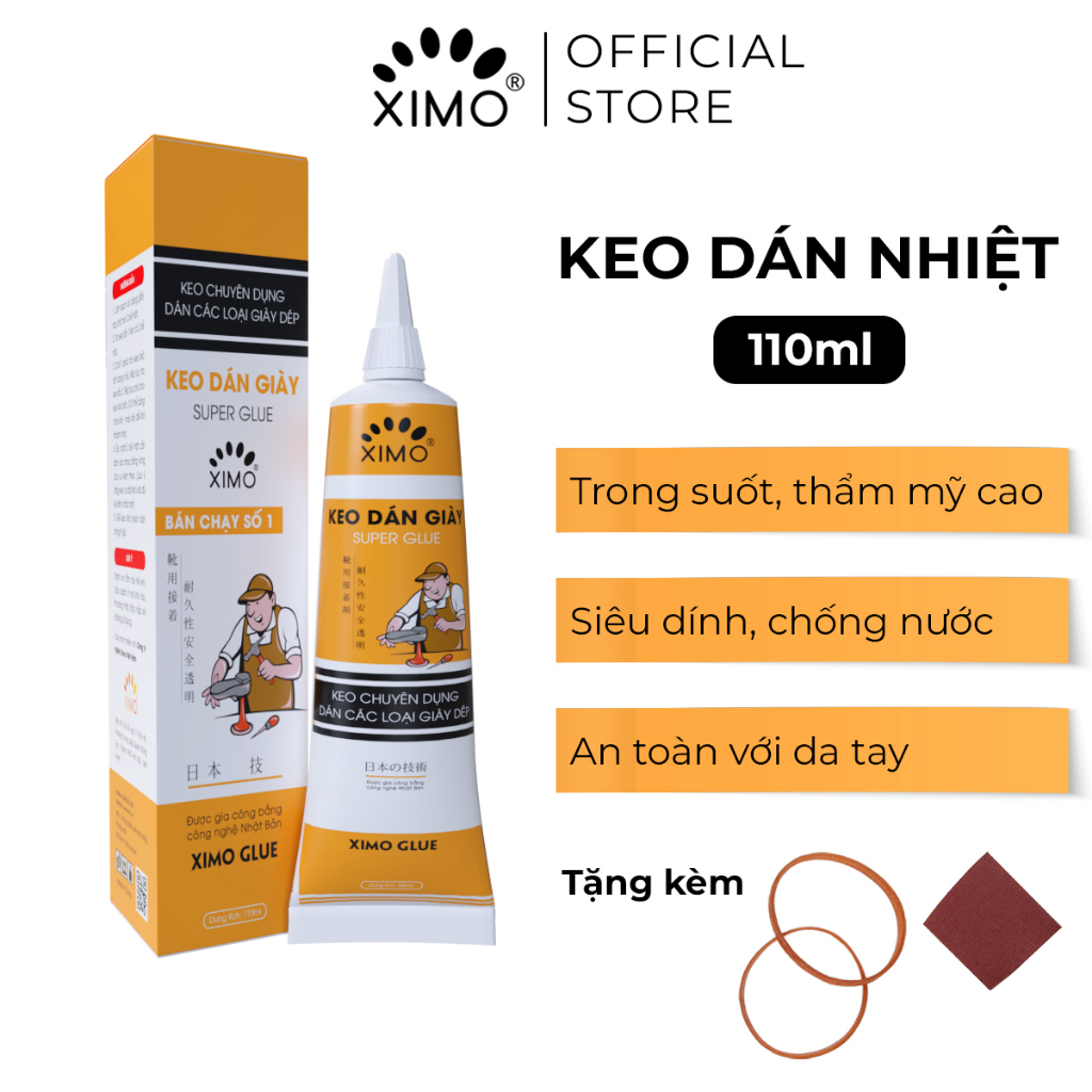 Keo dán giày dép đa năng dùng nhiệt trong suốt siêu dính chắc Ximo KDG06 không gây tổn thương da, chống nước, dán vết rách giầy thể thao, sneaker, túi xách, đồ da, nội thất oto.