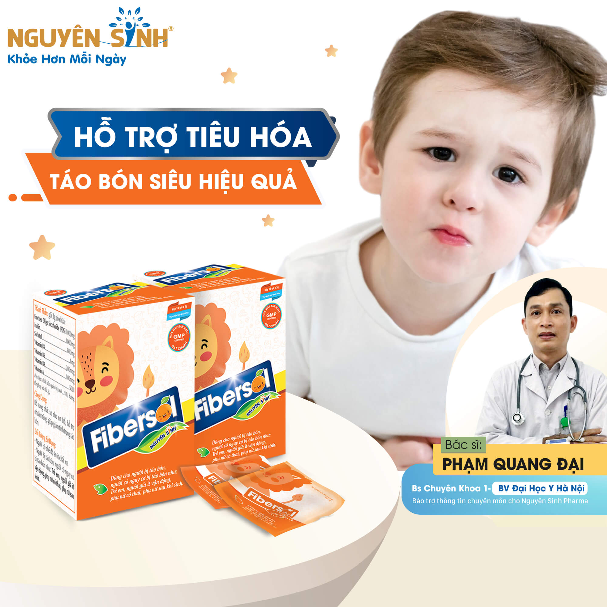 2 hộp thực phẩm chức năng Fibersol Nguyên Sinh, giúp bổ sung chất xơ giảm táo bón cho Phụ nữ có thai, số lượng 20 gói x 3g DNS-FBS02