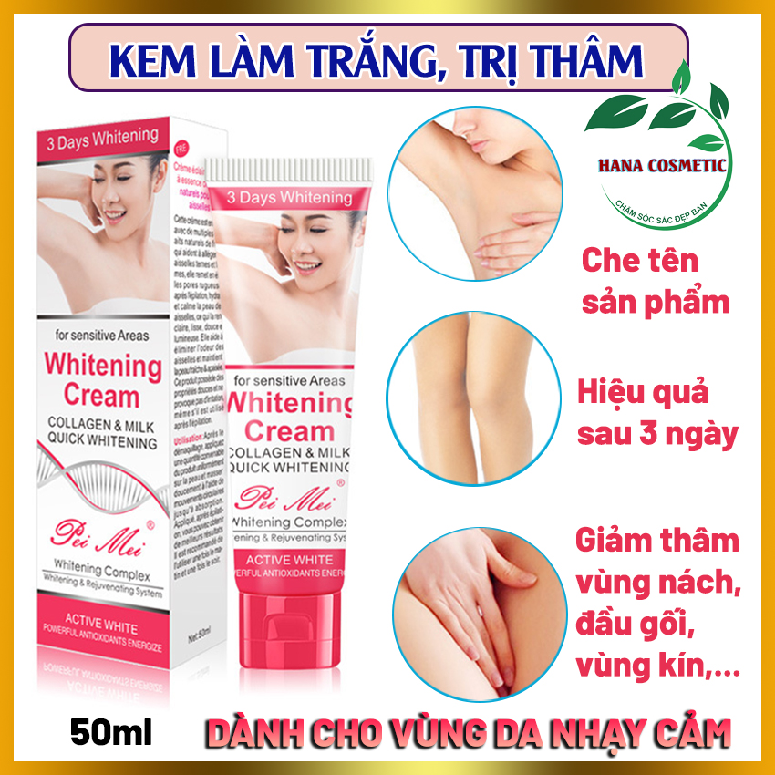 [Giảm Thâm] Kem Dưỡng Trắng, Giảm Thâm Và Khử Mùi Hôi Vùng Nách, Vùng Kín, Mông – Làm Trắng, Giảm Thâm Nhanh Chóng Bằng Collagen Và Sữa - Thương Hiệu Anh Pei Mei Whitening Cream 50ml