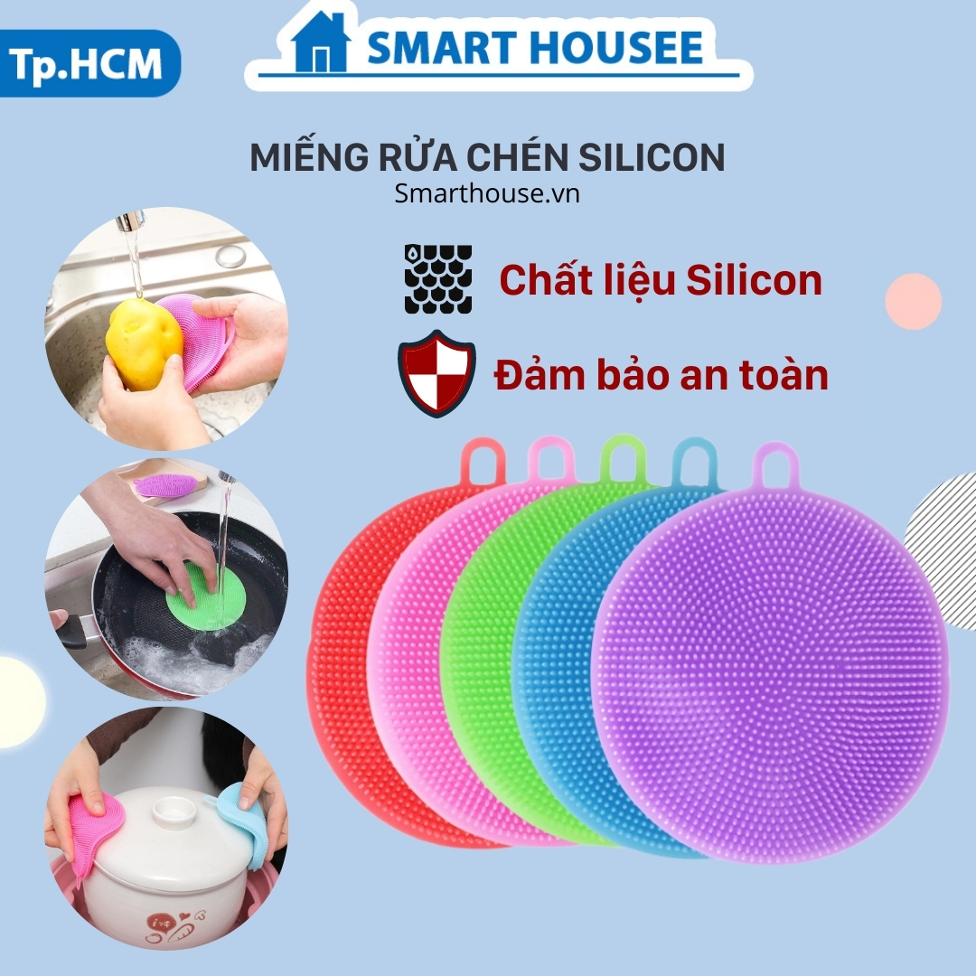 Miếng rửa chén bát silicon tiện dụng Miếng rửa chén có quai treo tiện lợi