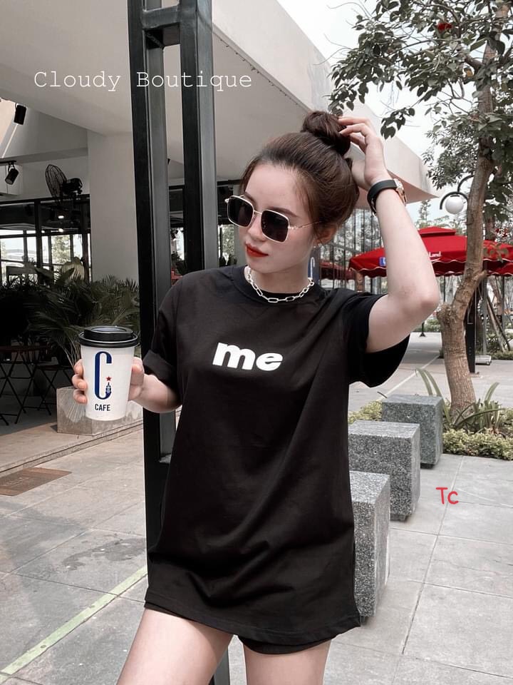 Áo thun tay lỡ áo phông nữ fom thụng in hình chữ me cục xinh