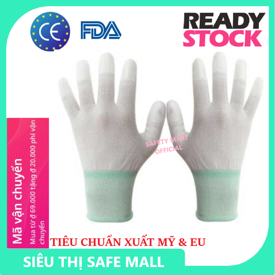 Combo 10 Đôi Găng Tay Phủ PU Ngón Trắng chống xước Chống Tĩnh Điện chất lượng cao Bền đẹp và Dẻo dai Dùng Trong Phòng sạch Công Nghiệp Điện Tử - Hàng Chính Hãng SAFEMALL OFFICIAL