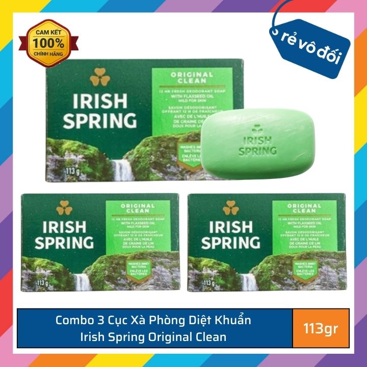 Combo 3 cục xà phòng diệt khuẩn Irish Spring Original Clean 113g