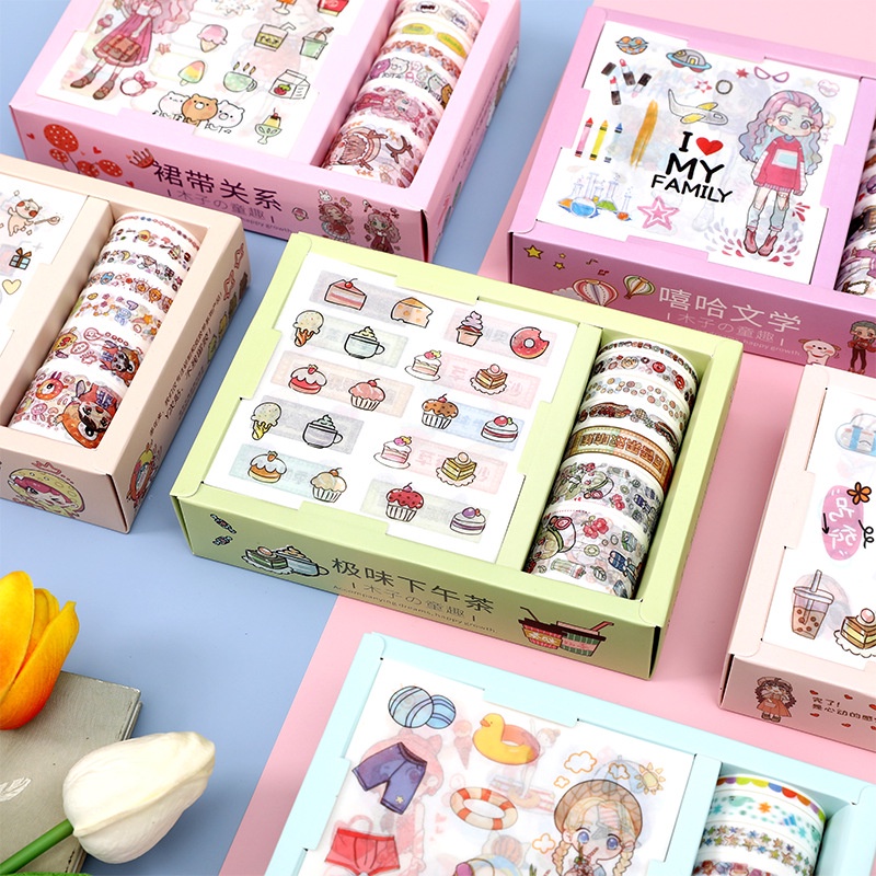Set 7 cuộn washi tape+ 9 tấm sticker trang trí sổ Bullet Journal, sổ Planner phong cách Nhật Bản lalunavn - B71