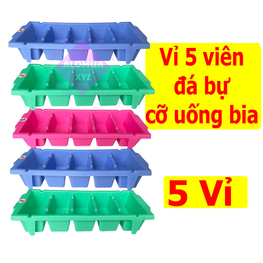 Combo 5 vỉ khay làm đá 5 viên đá bự cỡ uống bia, vỉ đá nhựa chất liệu cao cấp, khay đá dễ dàng lấy đá- Giao màu ngẫu nhiên- VD51 Alomua