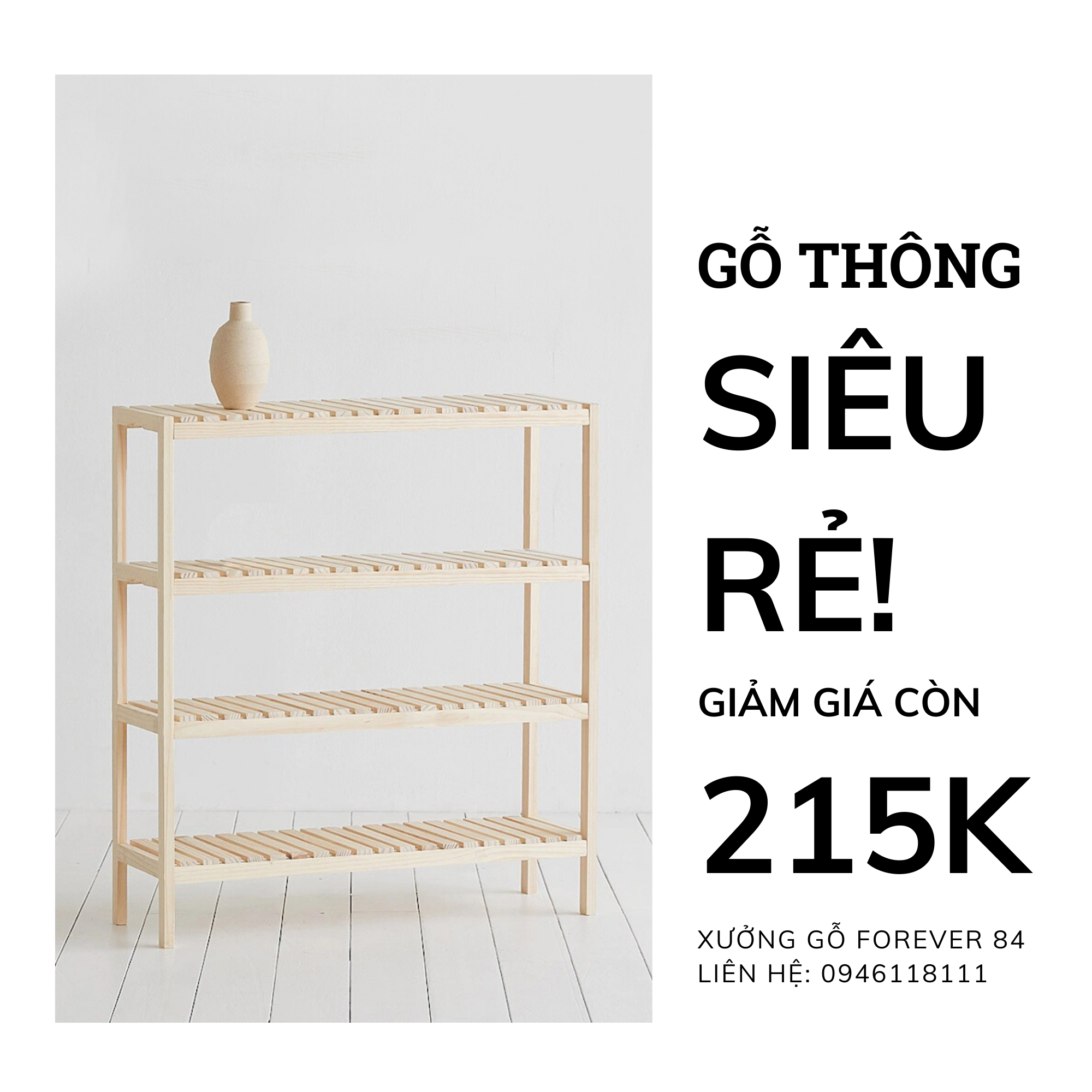 Kệ để giày 4 tầng gỗ thông mỹ 80x25x75cm - hoàn tiền 100% nếu khách không hài lòng