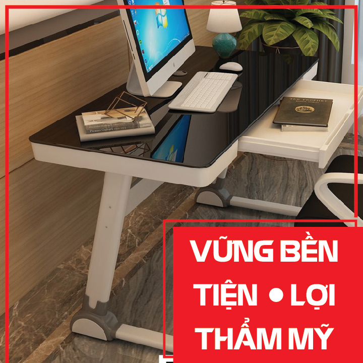 Bàn làm việc kính cường lực văn phòng, bàn học có ngăn kéo, bàn máy tính kính cường lực
