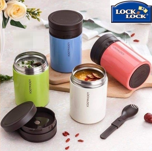 Bình ủ cháo lock & lock wave food jar 500ml - ca inox 304 giữ nhiệt cao cấp