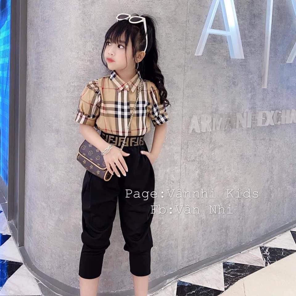 [HCM]Set bộ áo sơ mi sọc BB kèm quần Baggy cực xinh và sang size cho bé gái từ 18-28kg
