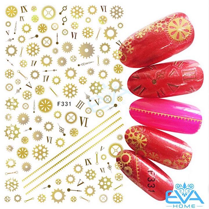 [HCM]Miếng Dán Móng Tay 3D Nail Sticker Tráng Trí Hoa Văn Hoạ Tiết Vector Bánh Răng F331