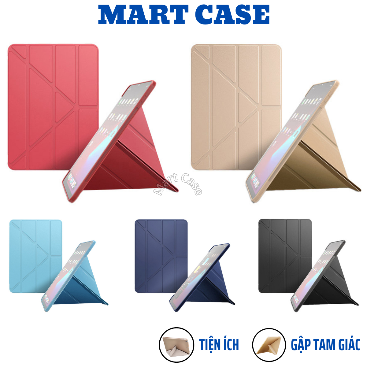 Ốp iPad Gập tam giác cực chất ốp ipad Gen 5/6/7/8/9/10 Air 1/2/3 Pro 9.7/10.5 Mini 1/2/3/4/5 iPad 2/3/4 - MART CASE