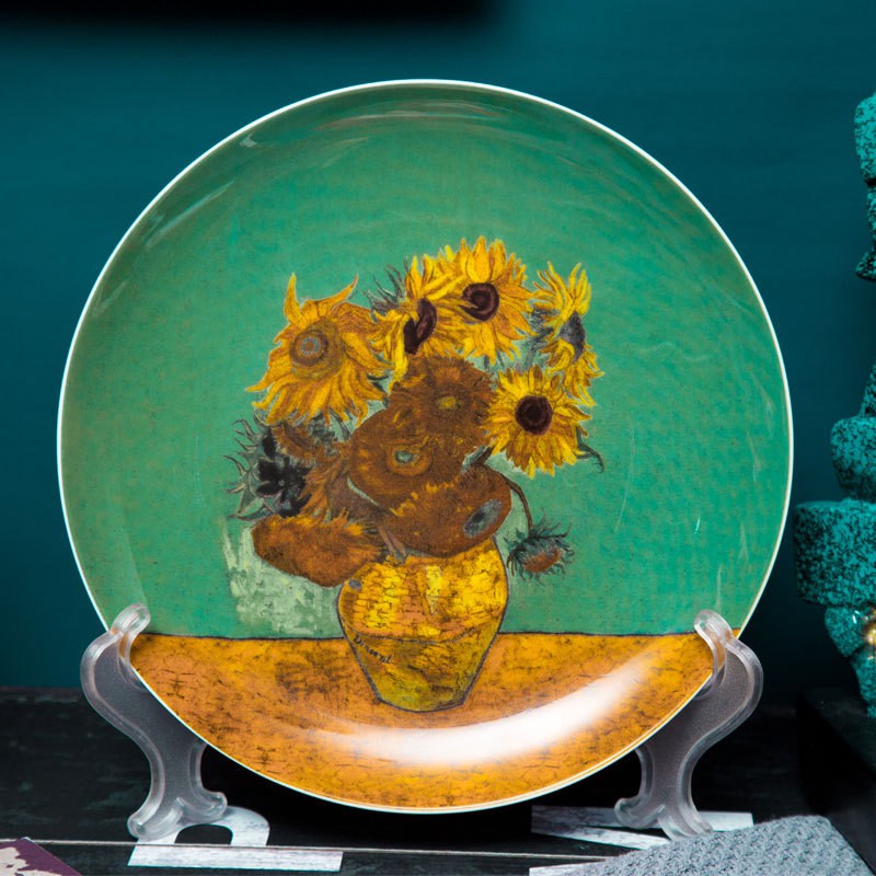 [HCM]Đĩa sứ tròn in tranh Van Gogh sứ xương cao cấp 20.5cm đựng decor hoặc treo tường