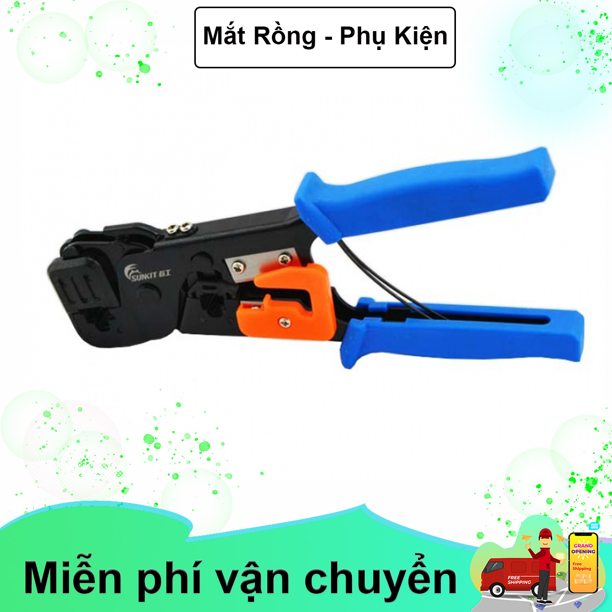 Kìm bấm đầu mạng Sunkit 868G với thiết kế đầu bấm cực kỳ chắc chắn và tiện lợi