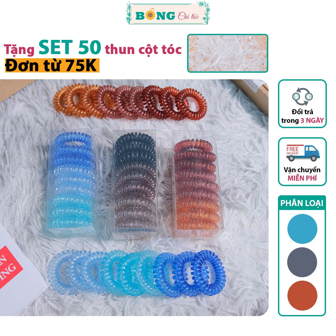 Set dây cột tóc lò xo 9 chiếc phong cách Hàn Quốc nhiều màu - cột tóc lò xo BÔNG Cài Tóc