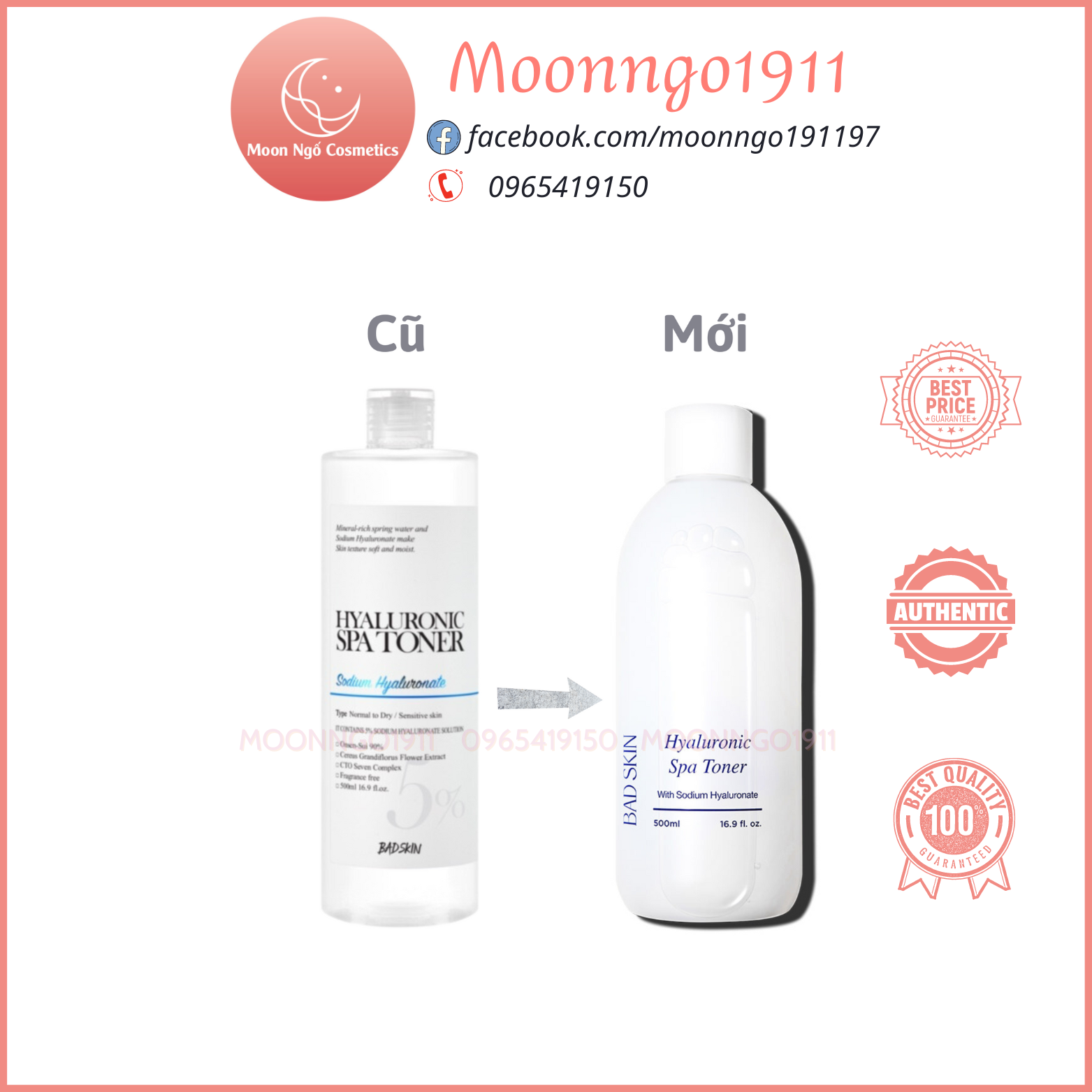 Nước hoa hồng toner badskin badskin hyaluronic spa 500ml
