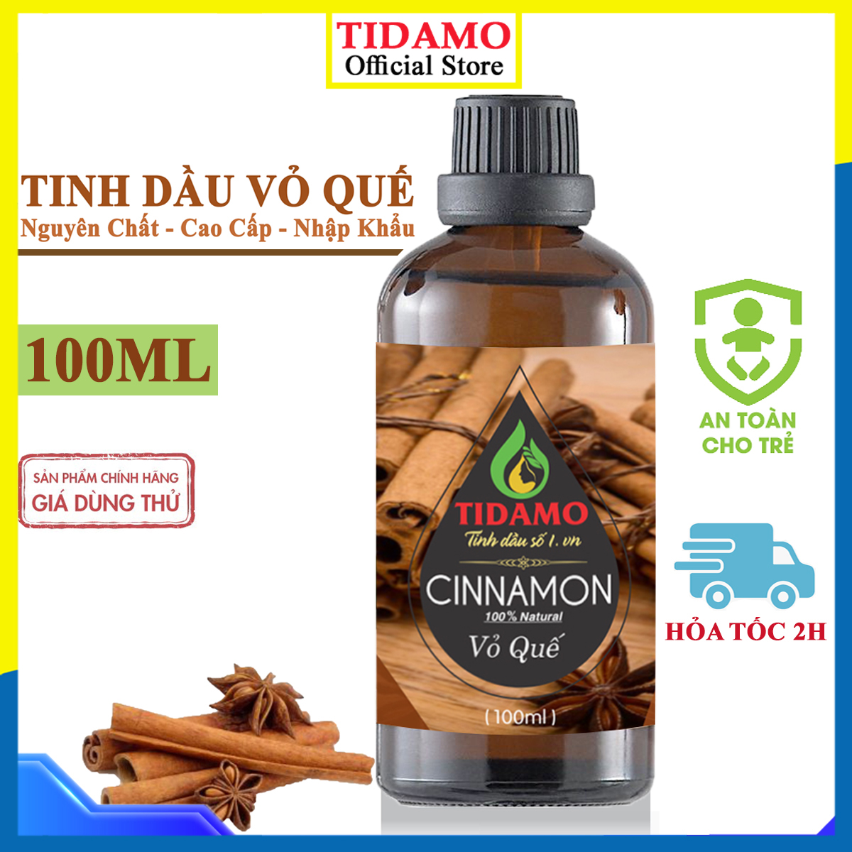 Tinh Dầu Quế Nguyên chất TIDAMO - Tinh Dầu Vỏ Quế Xông Phòng, Tốt cho Sức khỏe và Khử mùi