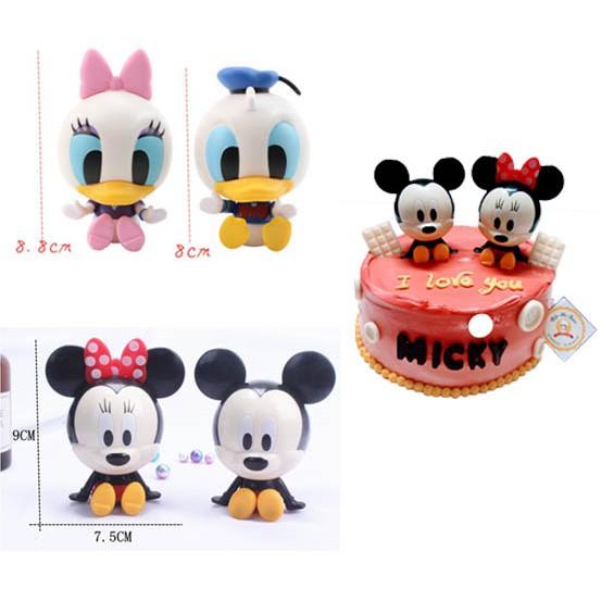 Trang trí sinh nhật - cặp đôi chuột micky, vịt donal trang trí bánh