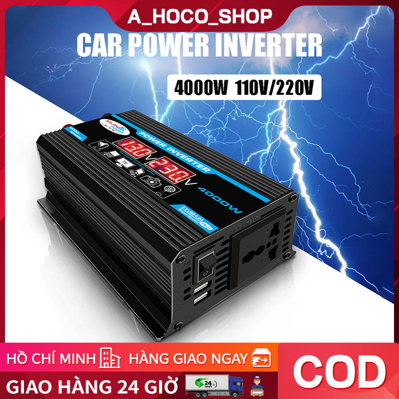 Bộ chuyển đổi điện 12v sang 220v，biến điện 12v ra 220v 4000w,inverter 12v to 220v xe ô tô,bộ kích điện 12v lên 220v sin chuẩn,bộ chuyển đổi 12v ra 220v,đổi nguồn 12v sang 220v,cổng usb kép màn hình hiển thị,12v sang 220v,kích điện 12v 220v