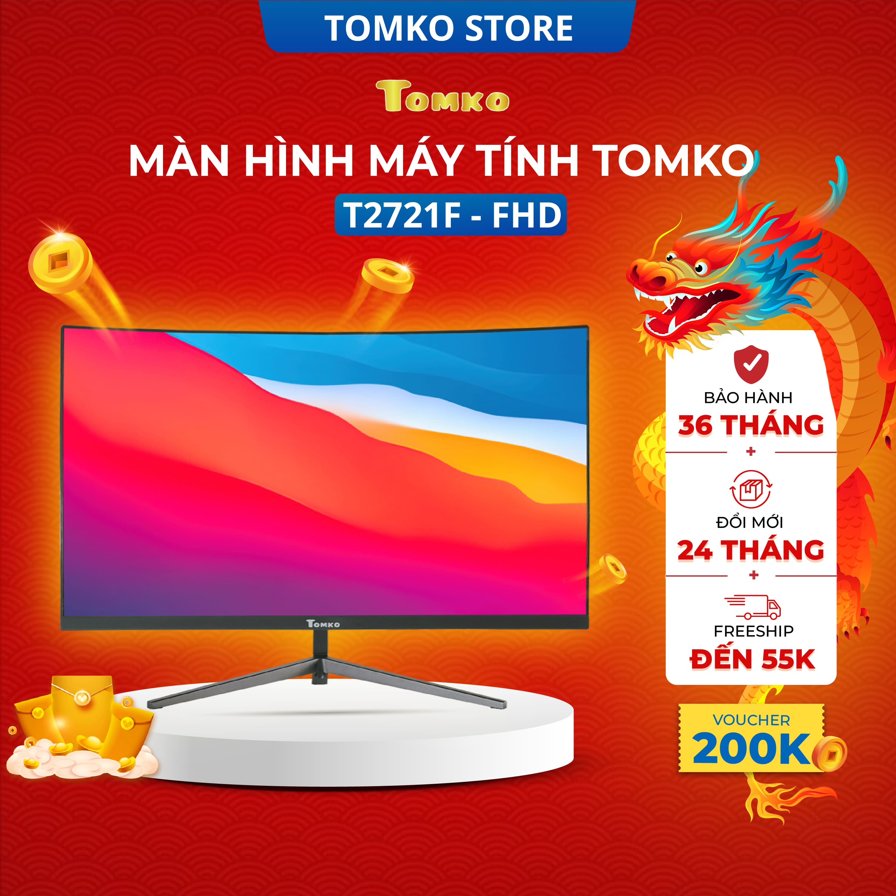 Màn hình máy tính 27 inch Tomko T2721F FHD Full 3 viền IPS 75Hz (HDMI+VGA+DC)- siêu rẻ siêu chất lượng - Hàng chính hãng Bảo Hành 3 Năm