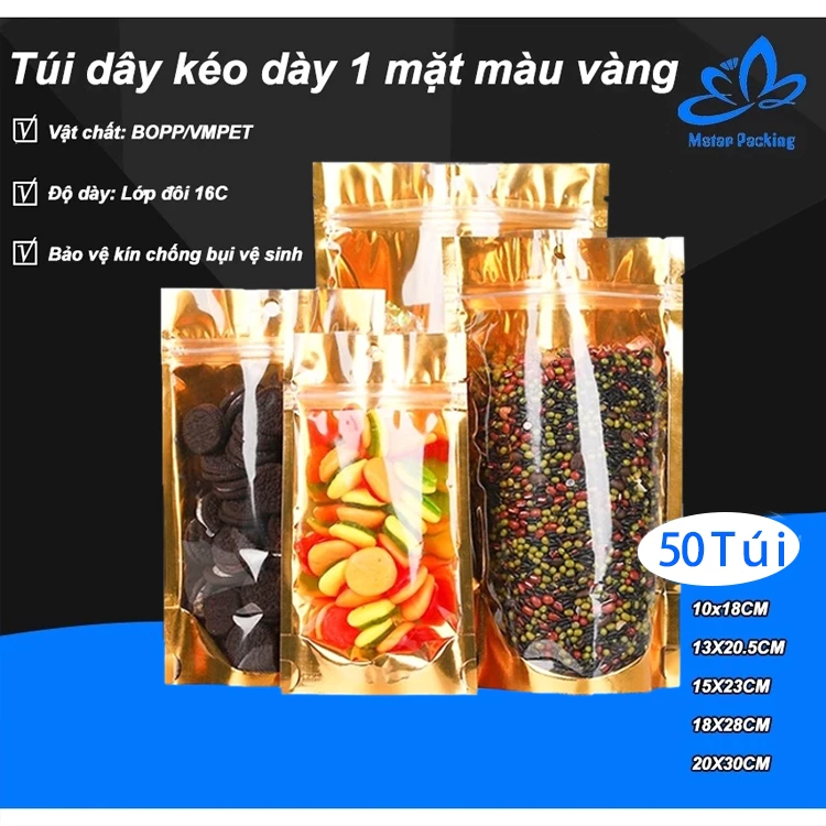  50 chiếc một gói bạc 1 mặt Vàng Túi Zip đựng Thực phẩm Trang sức túi zíp đáy đứng 2 mặt vàng Sẵn sàng vận chuyển ﻿ 