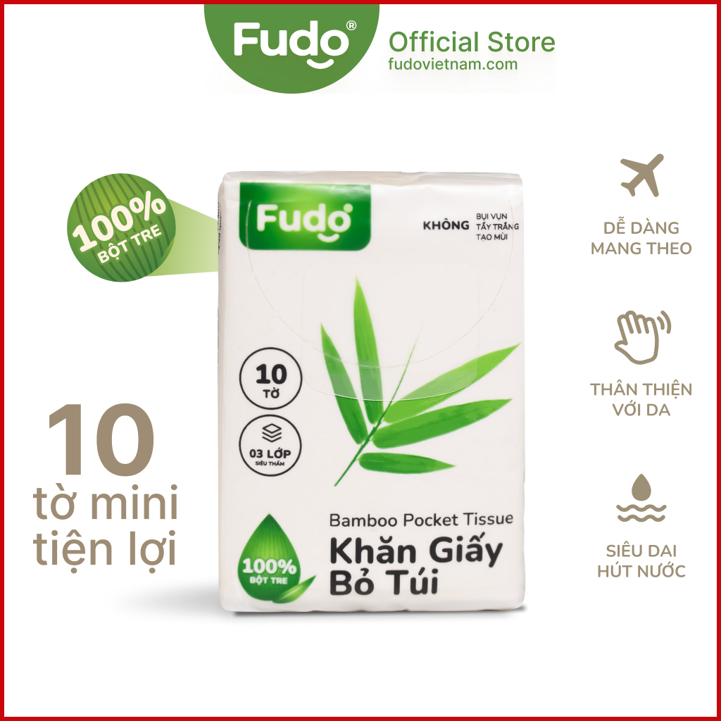 Khăn giấy bỏ túi fudo® tissuepocket™ từ sợi tre - gói 10 tờ