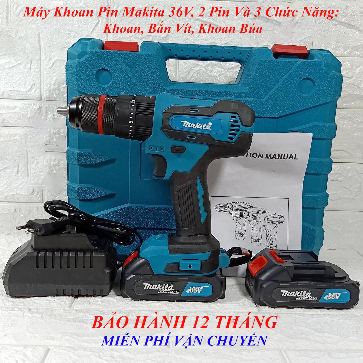 Máy Khoan Pin Makita 36V Đầu 13 Ly 2 Pin Và 3 Chức Năng Khoan, Bắn Vít Và Khoan Búa, Bảo Hành 12 Tháng