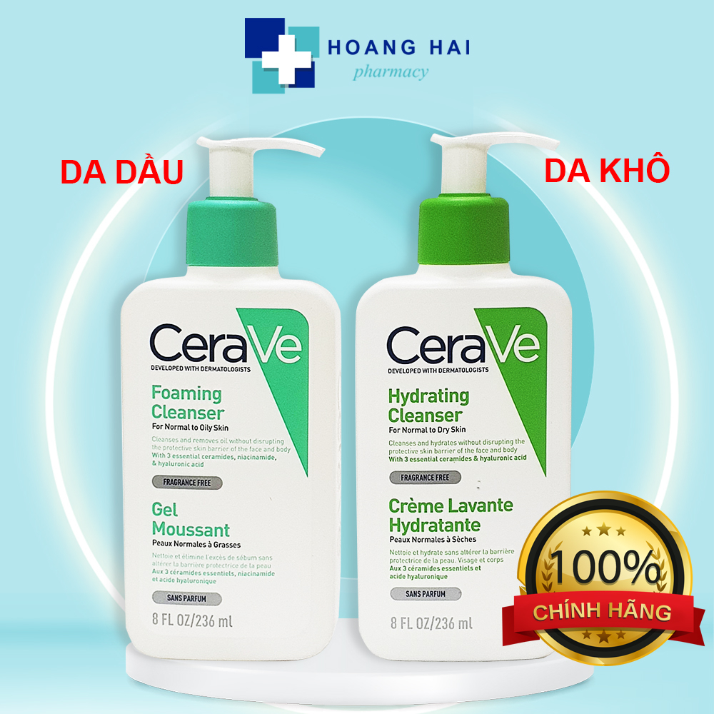 Sữa rửa mặt Cerave Foaming Facial Cleanser 236ml bản Pháp Dành Cho Da dầu & Da Khô