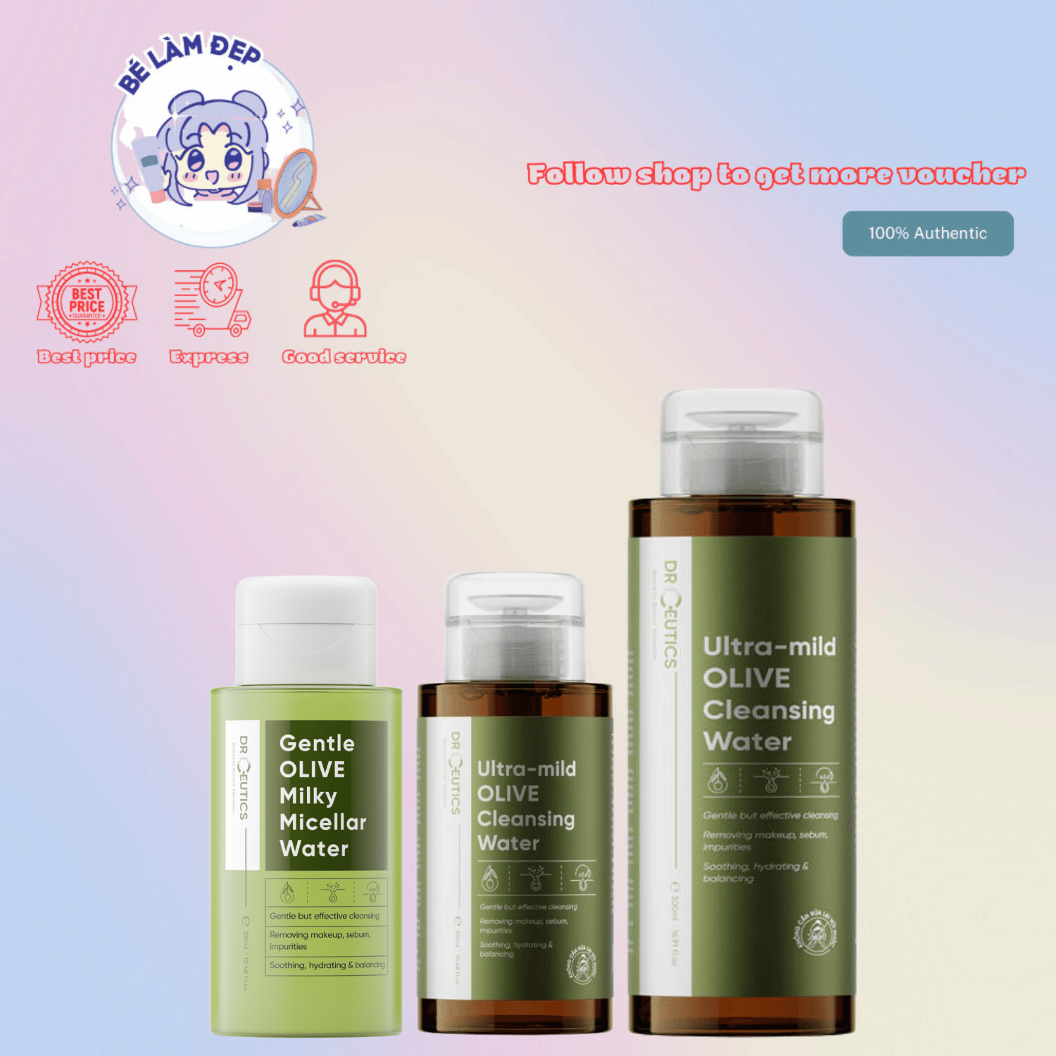 Tẩy Trang Làm Sạch Dịu Nhẹ, Cấp Ẩm DrCeutics Ultra-mild Olive