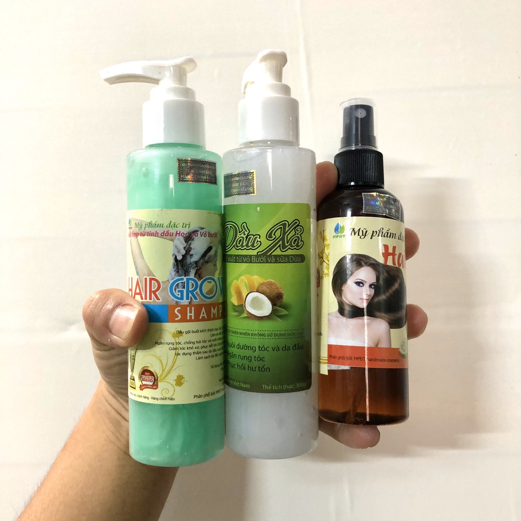 COMBO TIẾT KIỆM 3 Chai Tinh Dầu Bưởi + Dầu gội bưởi + Dầu xả sữa dưà giúp ngăn ngừa Rụng Tóc Kích Thích Mọc Tóc