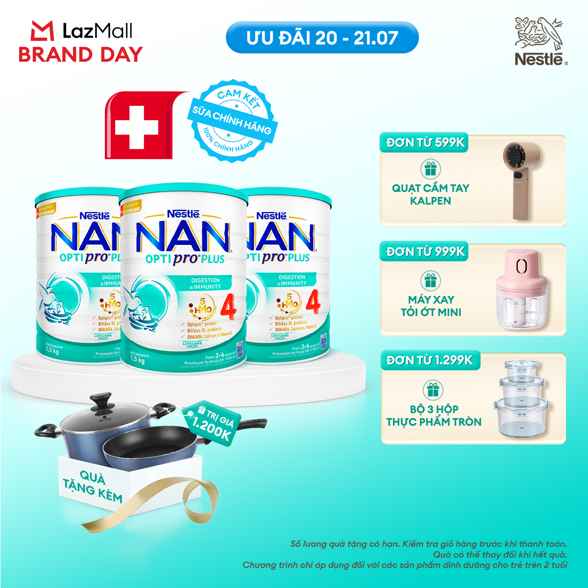 [CHỈ 20-21.07 QT ĐƠN 599K/999K/1299K][Tặng Set Nồi Chảo Elmich] Bộ 3 lon Sữa Bột Nestlé NAN OPTIPRO PLUS 4 1500g Cho Bé 2 - 6 Tuổi: Công Thức Độc Quyền Nhập Khẩu Từ Thụy Sỹ, Chứa Phức Hợp 5-HMO