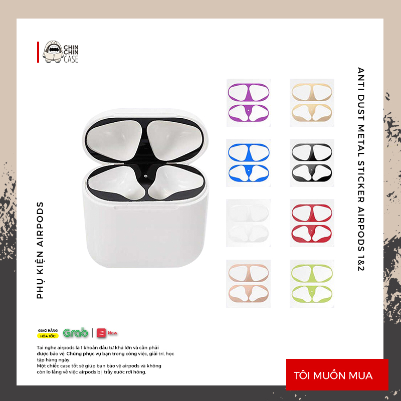 Miếng dán kim loại chống bám bẩn bảo vệ airpods 1 2 3 pro miếng dán chống bụi airpod 1 2 3 pro