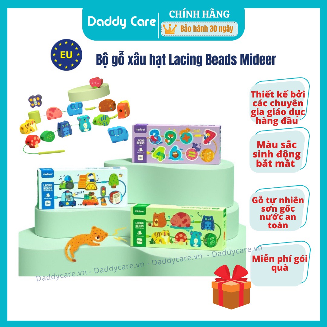 Đồ chơi gỗ xâu hạt Mideer Lacing Beads, đồ chơi tư duy logic cho bé