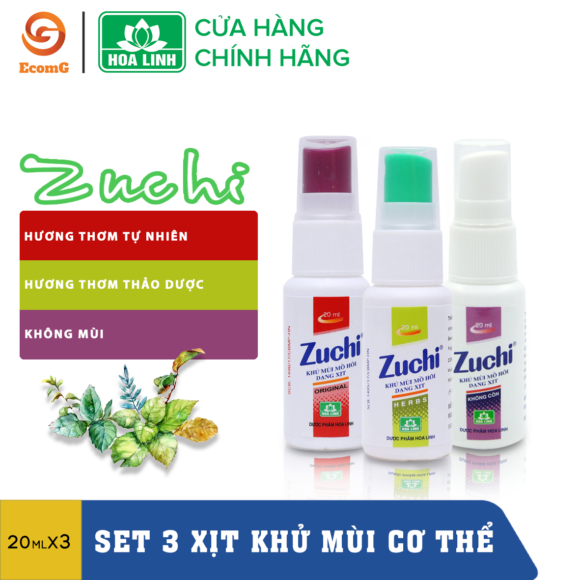 Set bộ 3 Zuchi – Xịt khử mùi cơ thể, hôi nách, hôi chân - CB3- 009