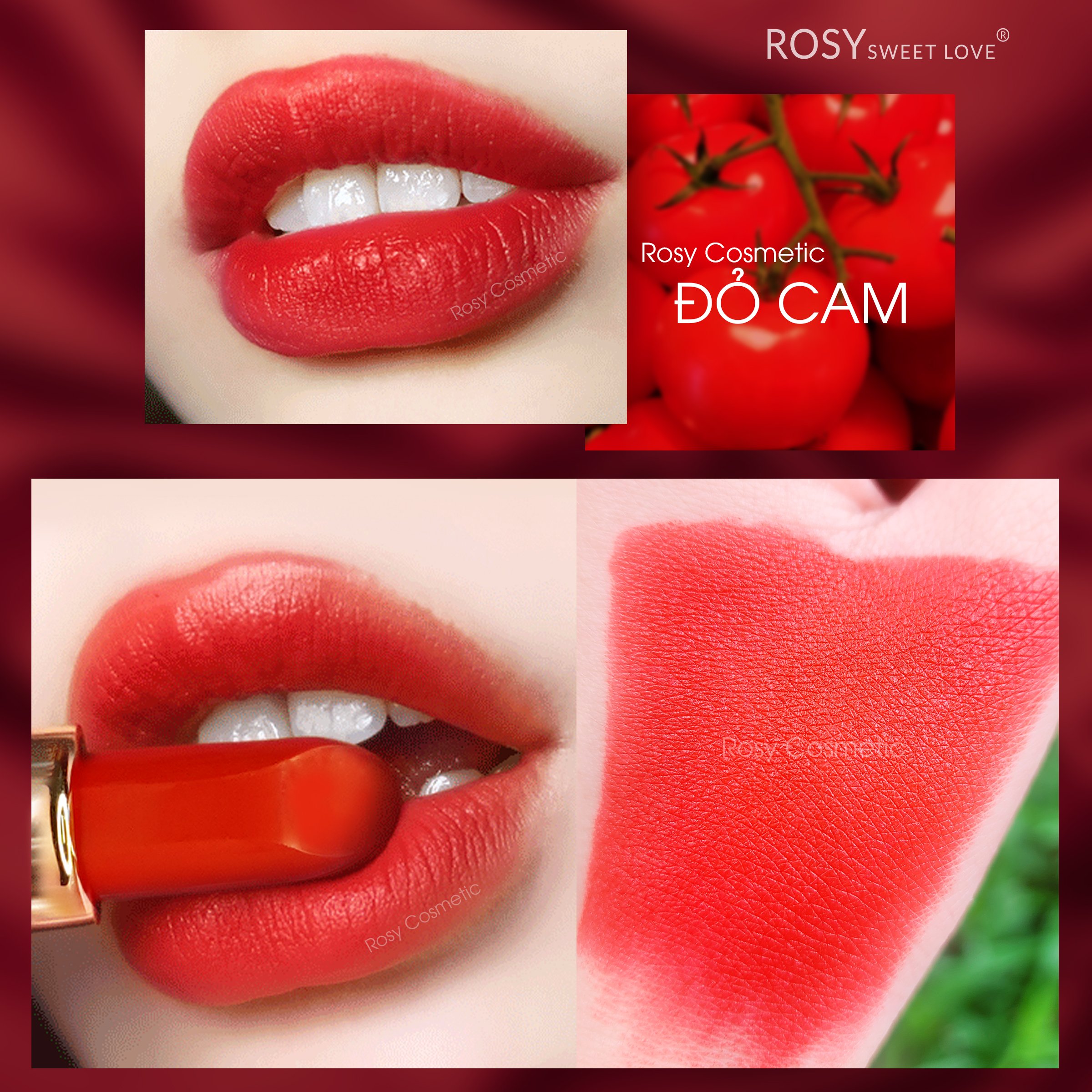 Son Rosy - Son Rosy Sweet Love - Son Sáp lì Rosy - Son nhung lì Rosy Matte Lipstick Không Chì màu Đỏ Cam cao cấp chính hãng