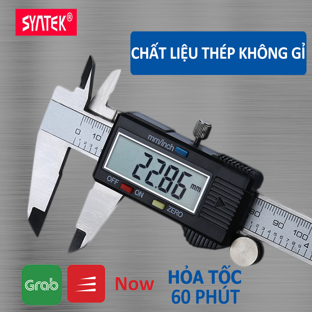 Thước kẹp điện tử thép không gỉ màu Đen Syntek 150mm, độ chính xác cao tặng 2 pin đảm bảo chính hãng bảo hành 6 tháng