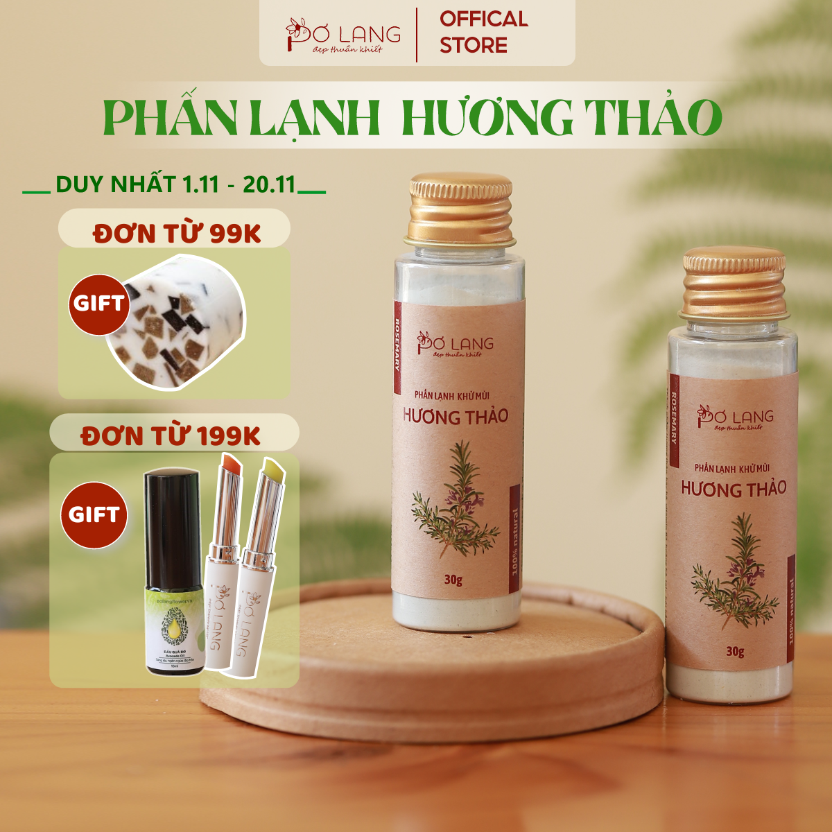 Phấn lạnh bột khử mùi cơ thể Hương Thảo Pơ Lang lọ 30gam