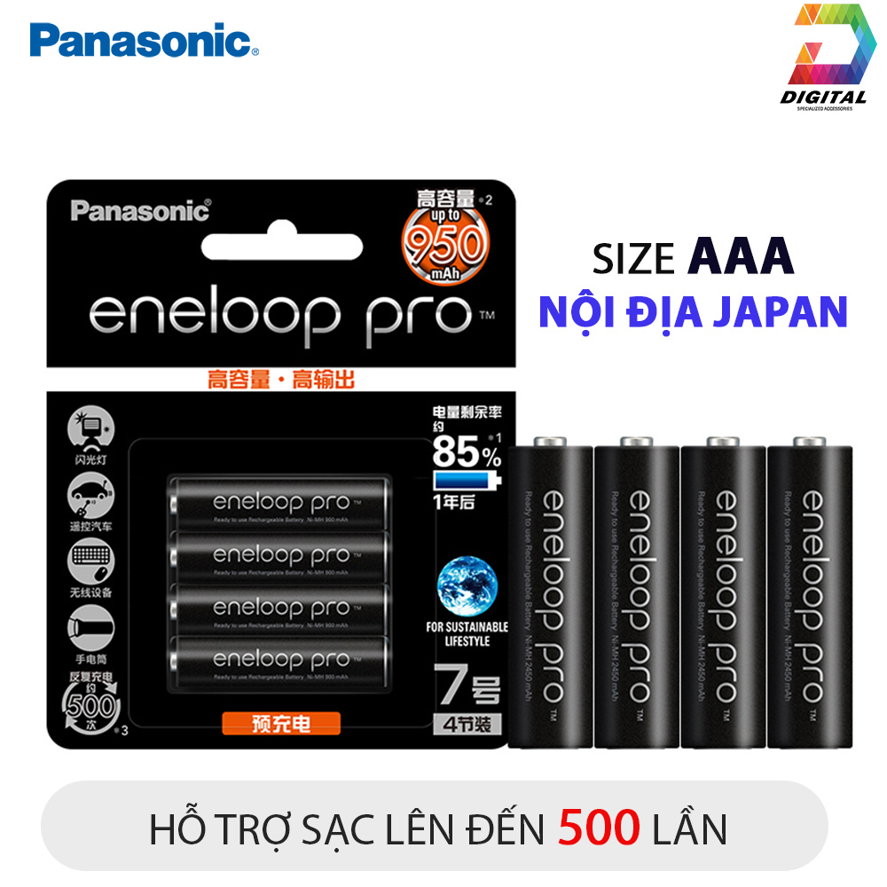 Vỉ 4 Viên Pin Sạc AAA Eneloop Pro Chính Hãng Nội Địa Thị Trường Nhật Bản